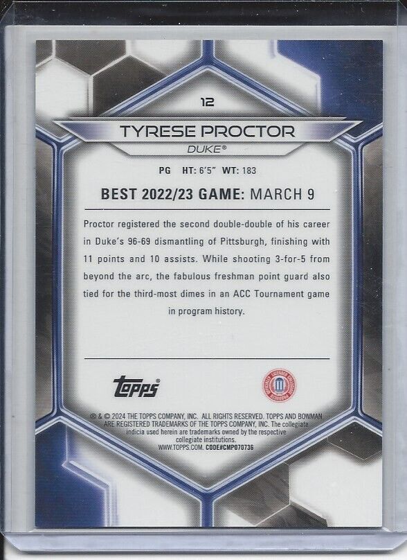 TYRESE PROCTOR 2023 BOWMANS BEST GOLD GEOMETRIC DUKE REFRACTOR #D 47/50