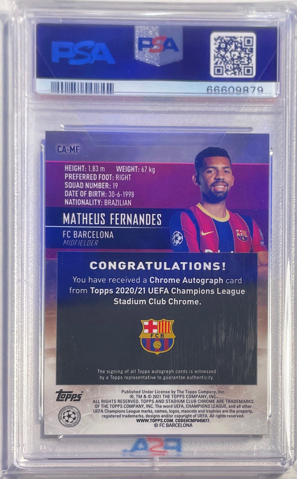 MATHEUS FERNANDES 2020-21 STADIUM CLUB CHROME REFRACTOR AUTO RC PSA 10 POP 1/1
