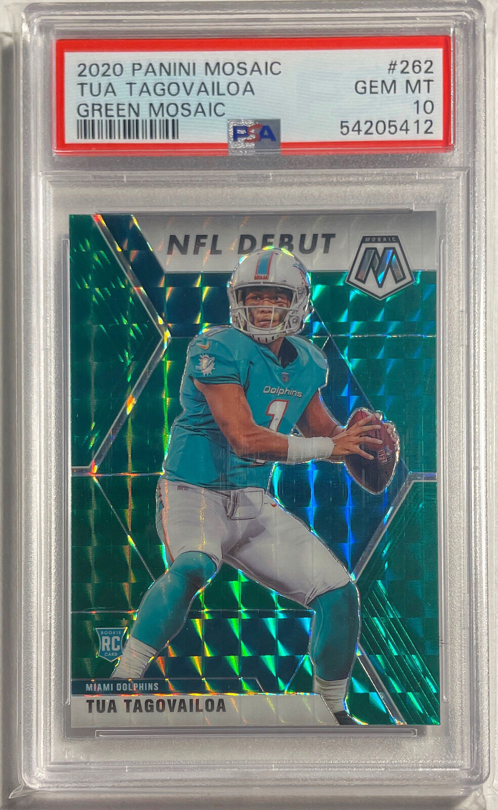 TUA TAGOVAILOA 2020 PANINI MOSAIC GREEN PRIZM RC #262 PSA 10 GEM MINT