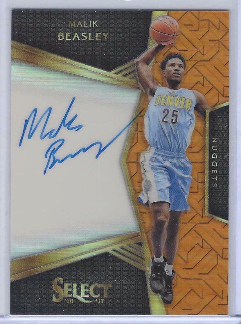 MALIK BEASLEY 2016-17 PANINI SELECT ORANGE PRIZM ROOKIE ON CARD AUTO RC #D 32/60