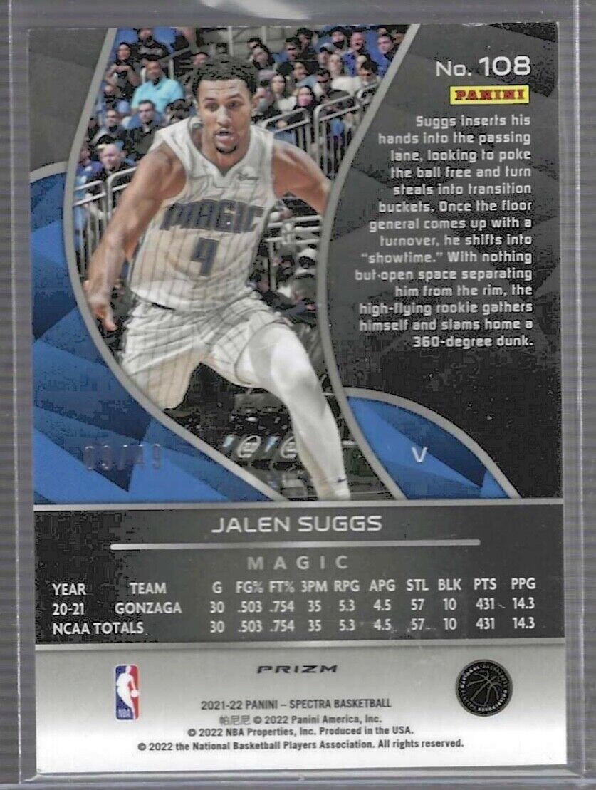 JALEN SUGGS 2021-22 PANINI SPECTRA MOSAIC FINITE PRIZM VARIATION RC #D 09/49