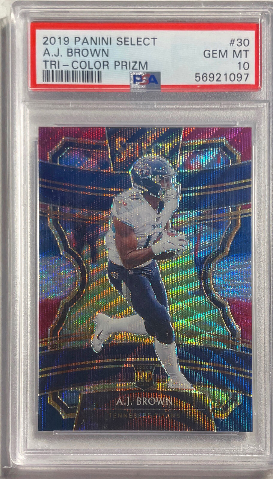 A.J. BROWN 2019 SELECT TRI-COLOR PRIZM RC #D 012/199 PSA 10 GEM MINT POP 20