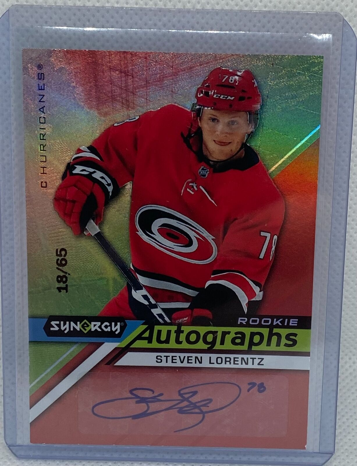 STEVEN LORENTZ 2020-21 UPPER DECK SYNERGY ROOKIE AUTOGRAPHS AUTO RC #D 18/65
