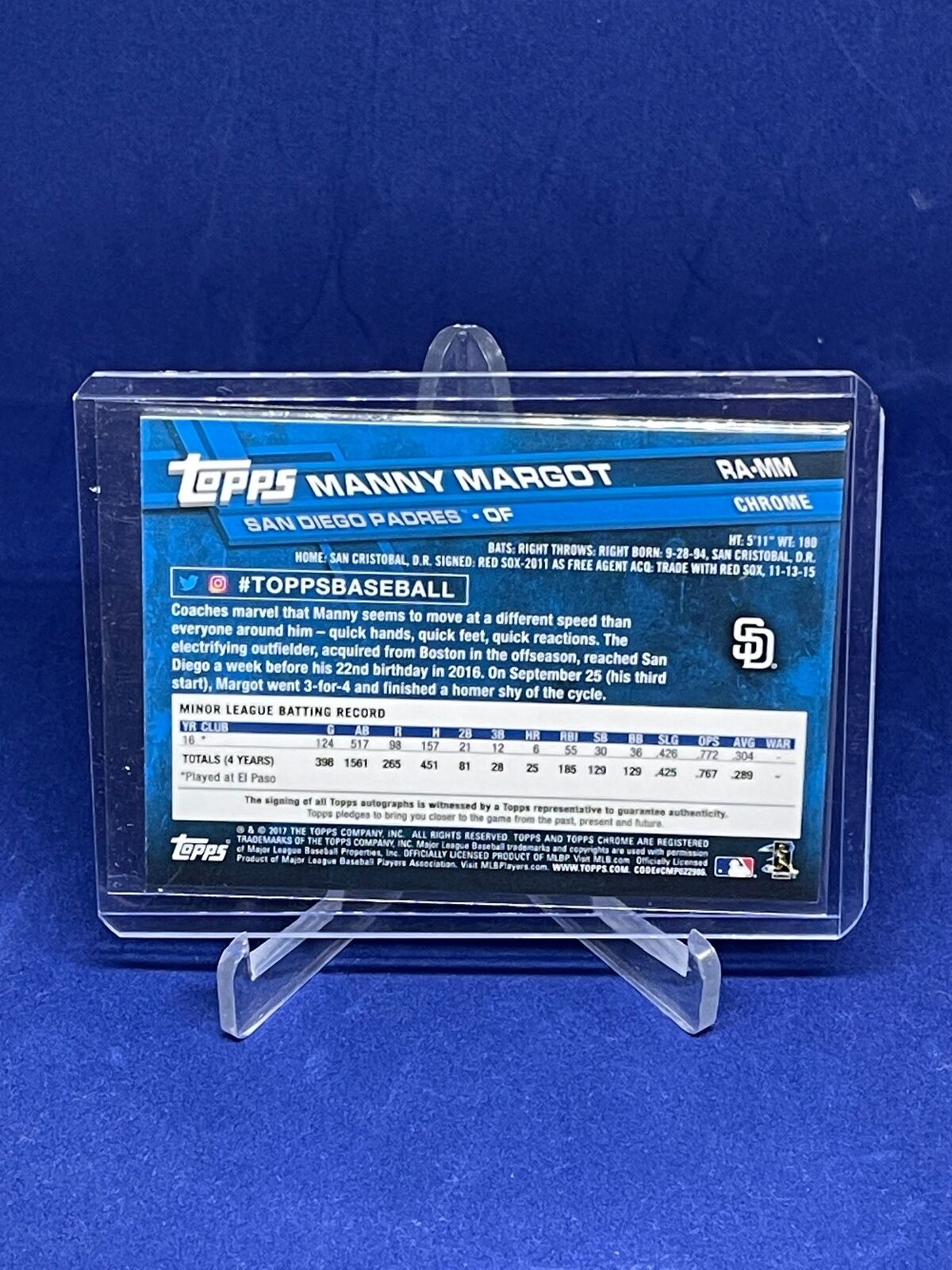 MANNY MANUEL MARGOT 2017 TOPPS CHROME ON CARD AUTO ROOKIE RC