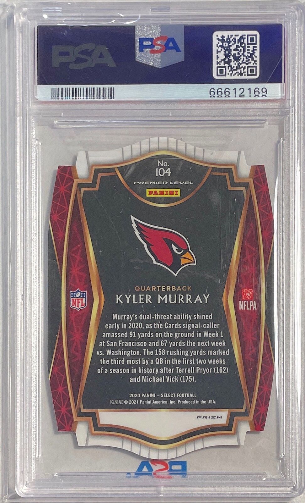 KYLER MURRAY 2020 PANINI SELECT DIE CUT RED PRIZM #104 PSA 10 GEM MINT POP 2