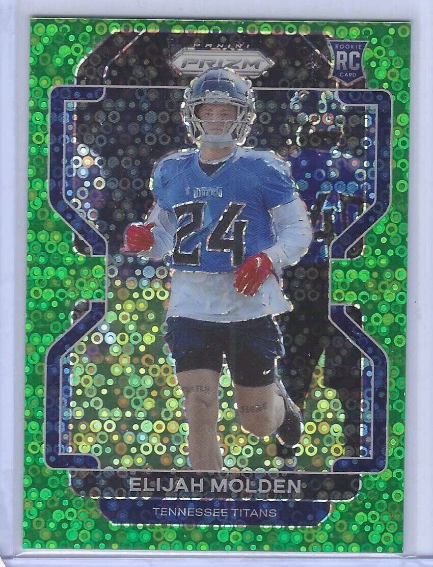 ELIJAH MOLDEN 2021 PANINI PRIZM GREEN DISCO NO HUDDLE PRIZMS ROOKIE RC #D 1/5