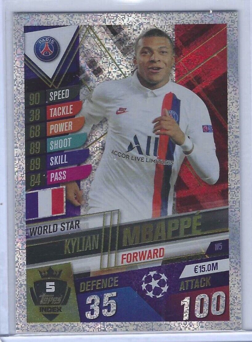 KYLIAN MBAPPE 2021-22 TOPPS MATCH ATTAX SPECKLE WORLD STAR SILVER #W5