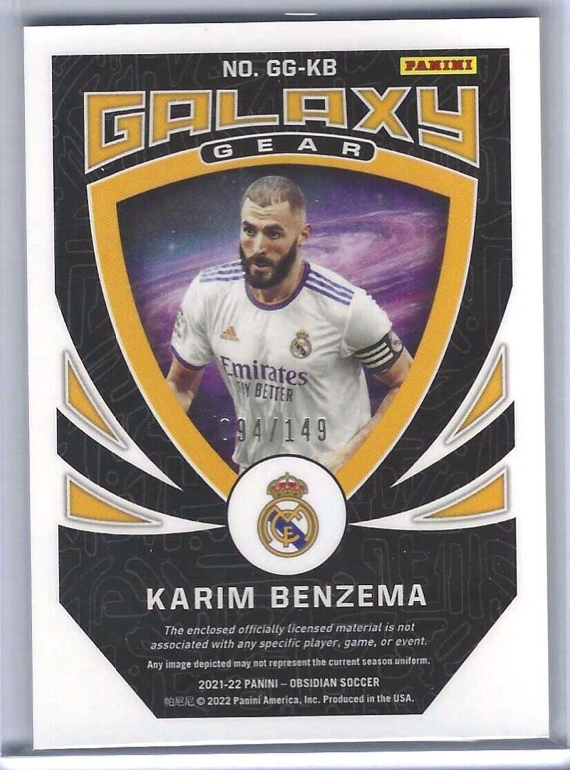KARIM BENZEMA 2021-22 PANINI OBSIDIAN SILVER ETCH GALAXY GEAR PATCH #D 094/149
