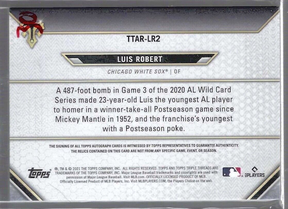 LUIS ROBERT 2021 TOPPS TRIPLE THREADS ORANGE "CLUTCH ROOKIE" PATCH AUTO #D 12/18