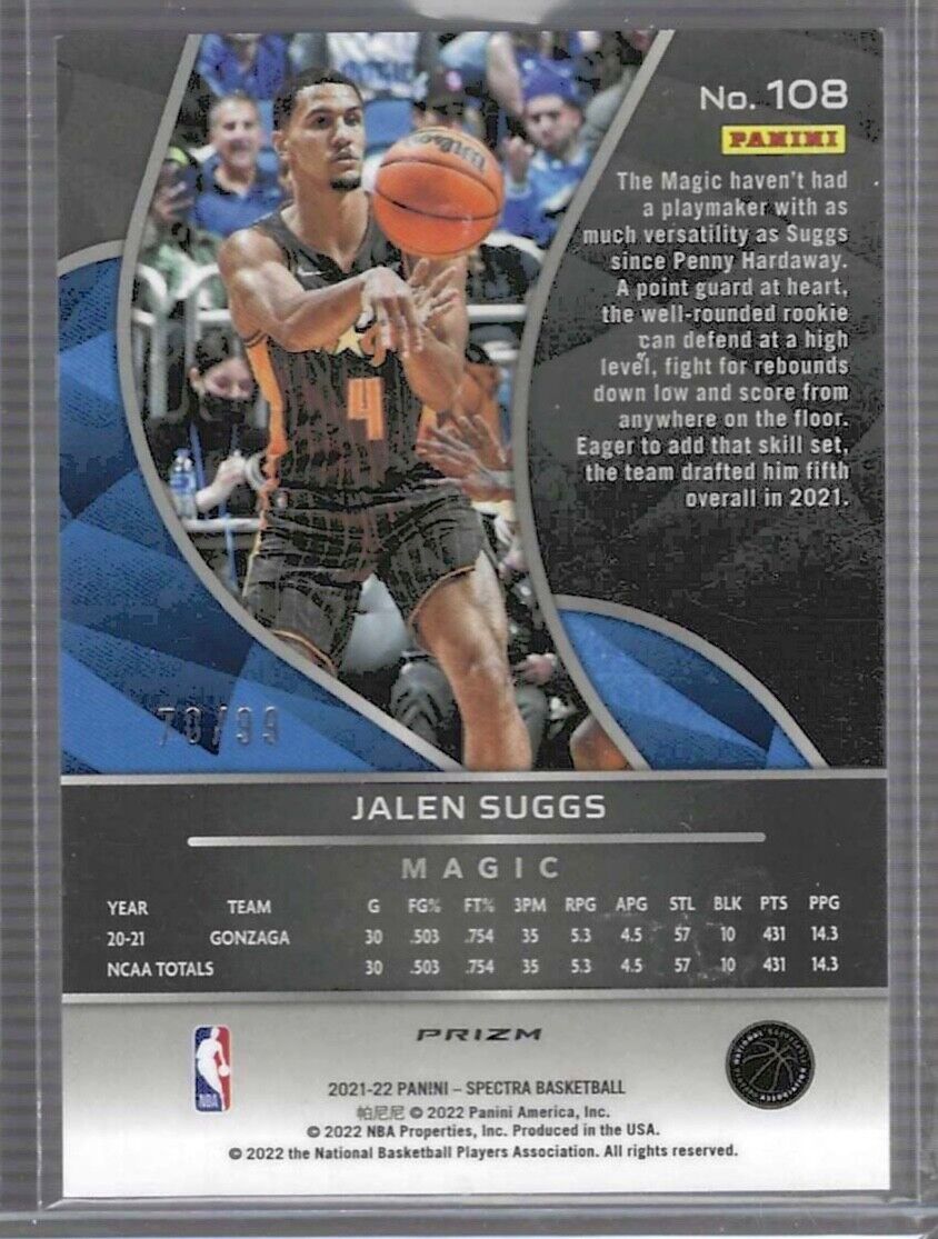 JALEN SUGGS 2021-22 PANINI SPECTRA GREEN PULSAR PRIZM ROOKIE RC #D 70/99