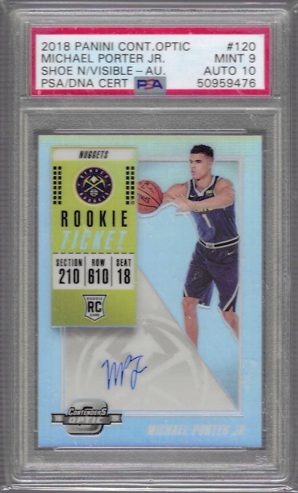 MICHAEL PORTER JR 2018 OPTIC CONTENDERS SILVER PRIZM AUTO RC PSA 9 MINT POP 4