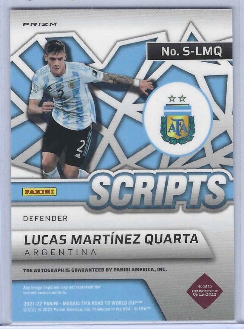 LUCAS MARTINEZ QUARTA 2021-22 PANINI MOSAIC SILVER PRIZM SCRIPTS AUTO RC #S-LMQ