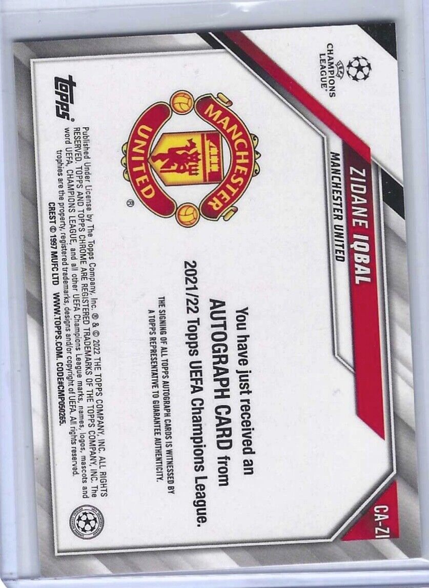 ZIDANE IQBAL 2021-22 TOPPS CHROME UEFA AQUA WAVE REFRACTOR ROOKIE AUTO RC #CA-ZI