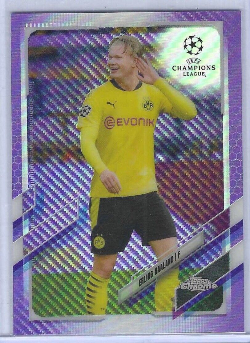 ERLING HAALAND 2020-21 TOPPS CHROME UEFA PURPLE CARBON SP REFRACTOR #49