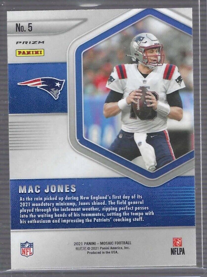 MAC JONES 2021 PANINI MOSAIC BLUE CHIPS SILVER DISCO PRIZM RC #5