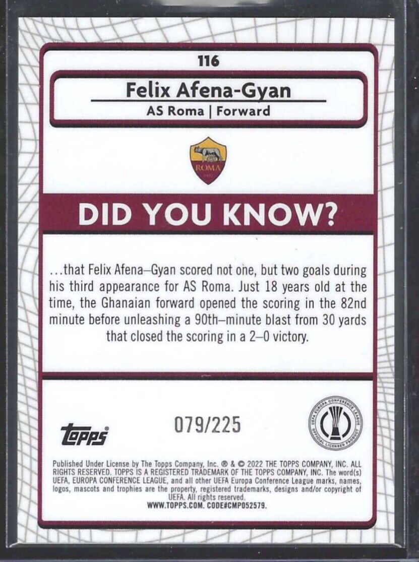 FELIX AFENA-GYAN 2021-22 TOPPS MERLIN YELLOW WAVE REFRACTOR RC #D 079/225
