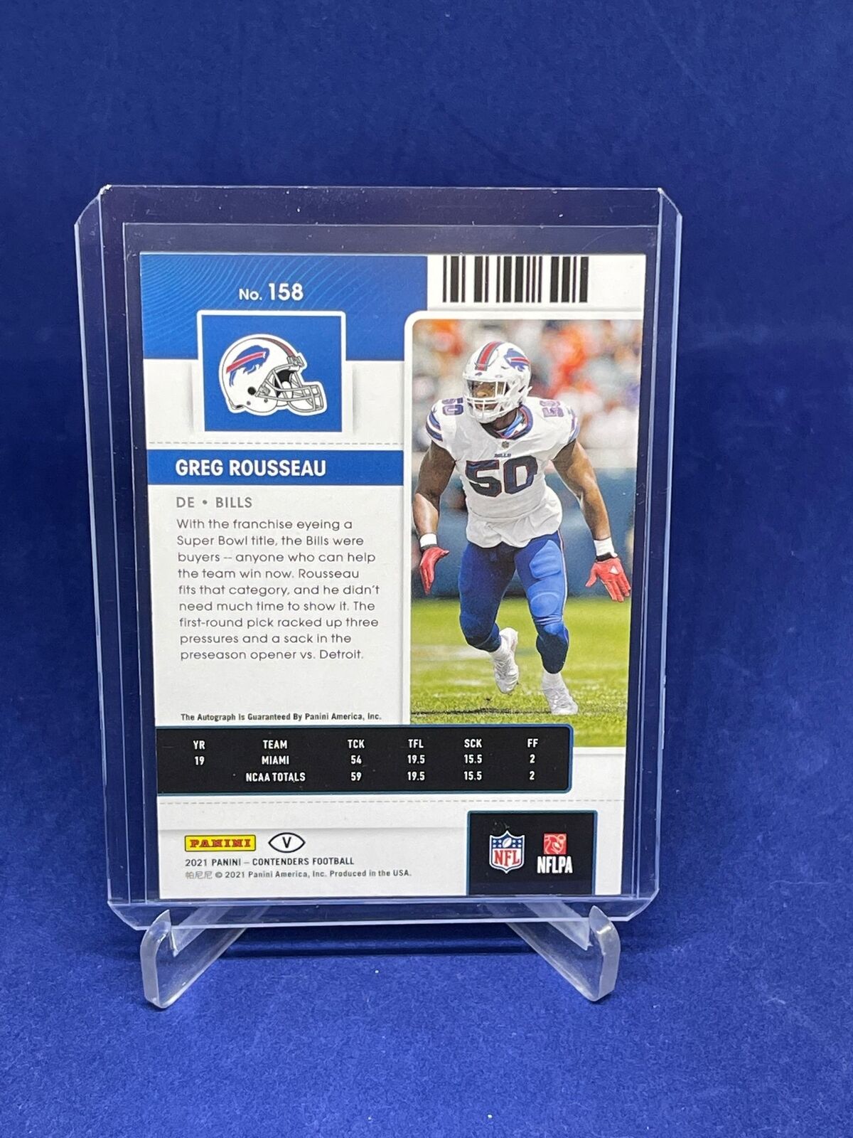 GREG ROUSSEAU 2021 PANINI CONTENDERS ROOKIE TICKET AUTO VARIATION RC #158