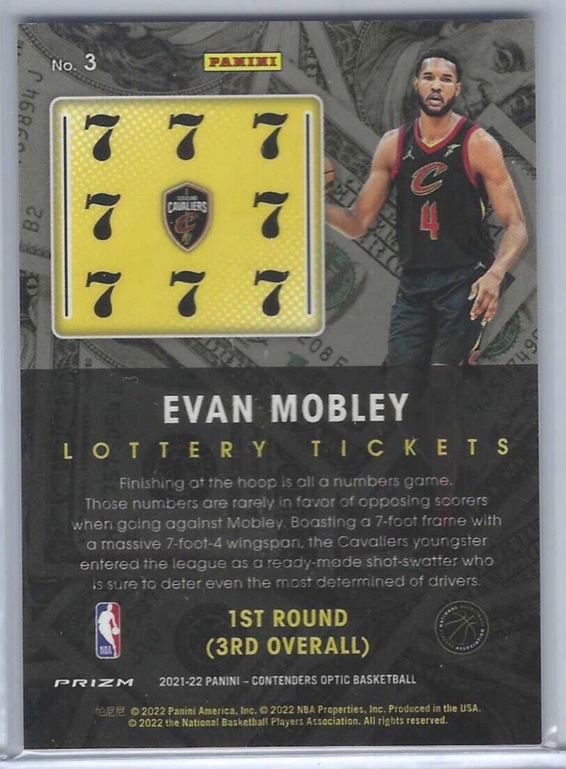 EVAN MOBLEY 2021-22 PANINI OPTIC CONTENDERS LOTTERY TICKETS HOLO ROOKIE RC #3