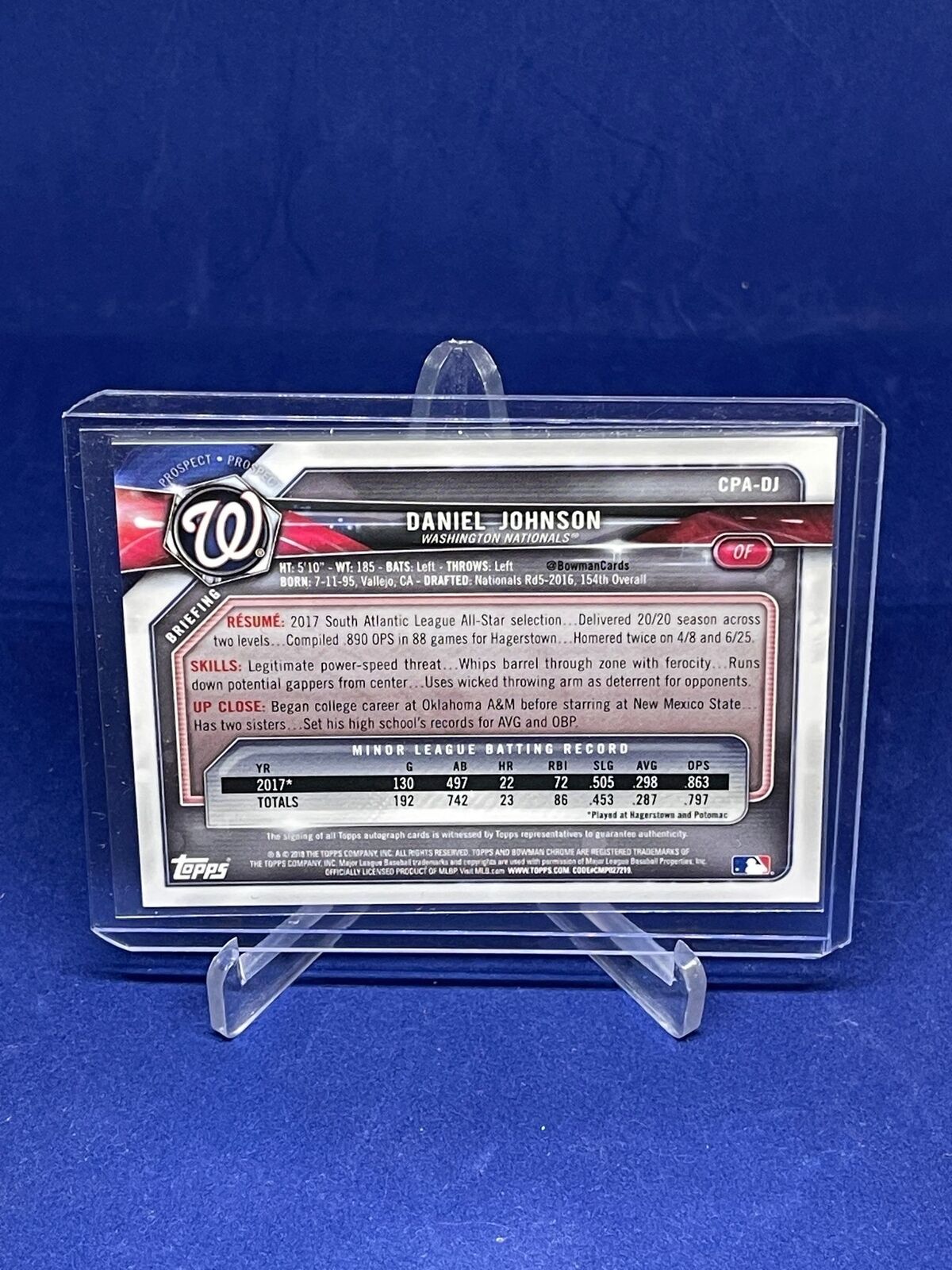 DANIEL JOHNSON 2018 BOWMAN CHROME ON CARD AUTO PROSPECT