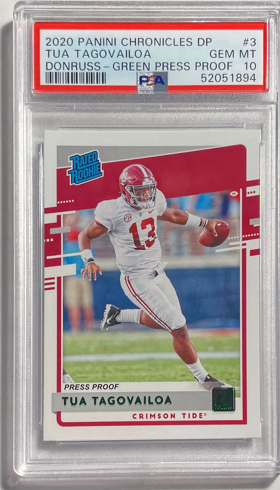 TUA TAGOVAILOA 2020 CHRONICLES DONRUSS GREEN PRESS PROOF RC #3 PSA 10 GEM POP 2