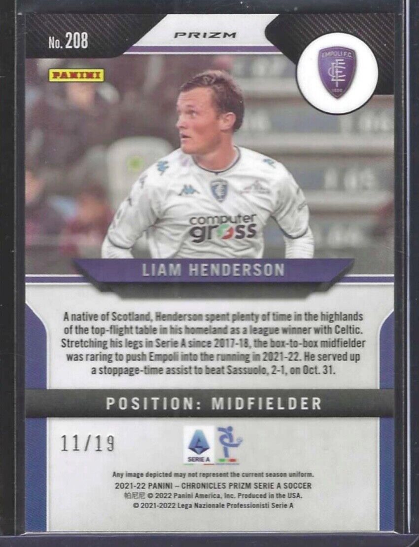LIAM HENDERSON 2021-22 PANINI CHRONICLES PRIZM PINK WAVE PRIZM RC #D 11/19