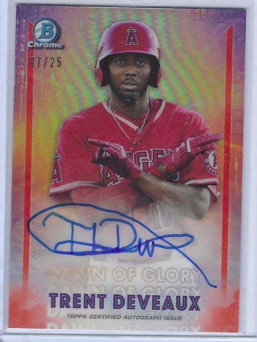 TRENT DEVEAUX 2021 BOWMAN CHROME DAWN OF GLORY ORANGE REFRACTOR AUTO #D 07/25