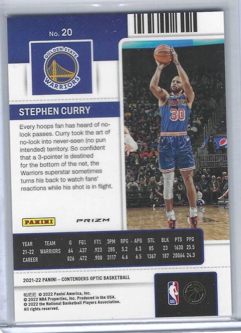 STEPHEN CURRY 2021-22 PANINI OPTIC CONTENDERS SILVER PRIZM HOLO #20