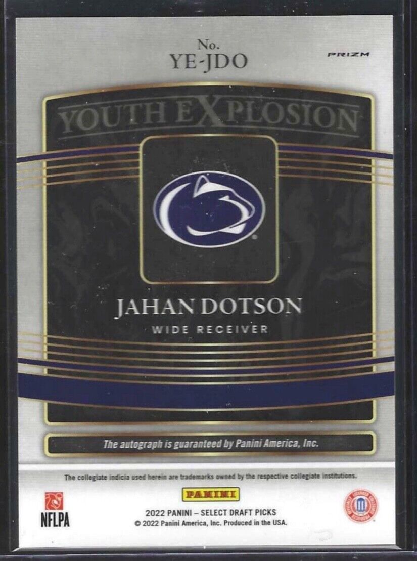 JAHAN DOTSON 2022 PANINI SELECT SILVER PRIZM YOUTH EXPLOSION AUTO RC #YE-JDO