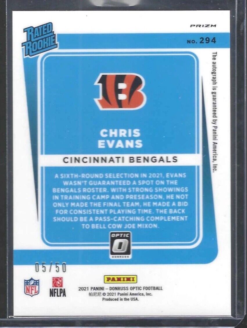 CHRIS EVANS 2021 PANINI DONRUSS OPTIC PURPLE STARS PRIZM ROOKIE AUTO RC #D 05/50