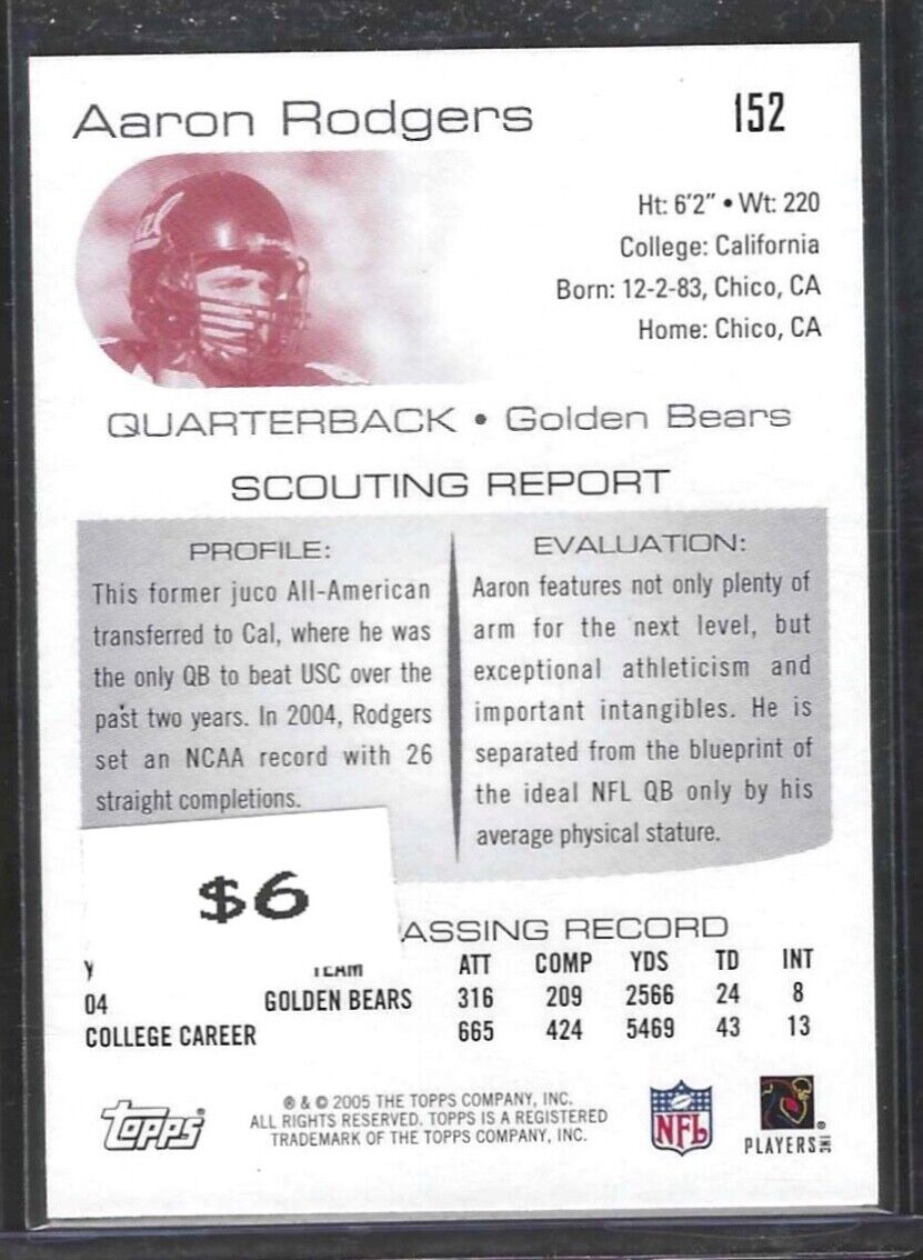 AARON RODGERS 2005 TOPPS DRAFT PICKS ROOKIE RC #152