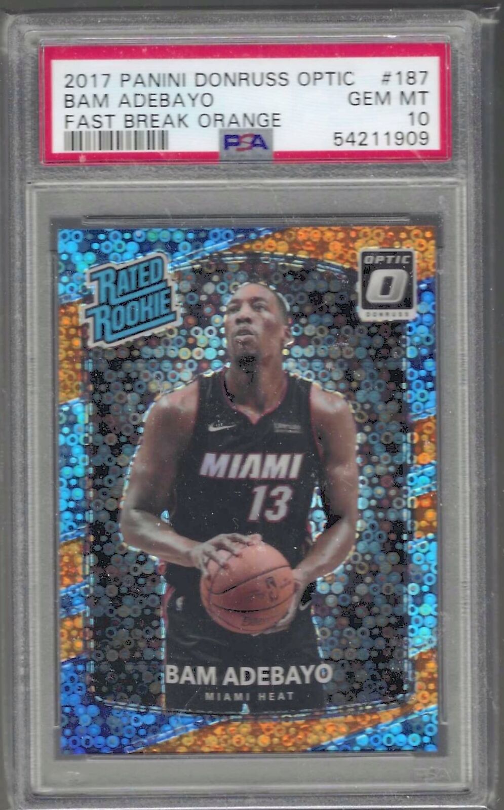 BAM ADEBAYO 2017 PANINI DONRUSS OPTIC ORANGE DISCO HOLO RC /193 PSA 10 GEM POP 9