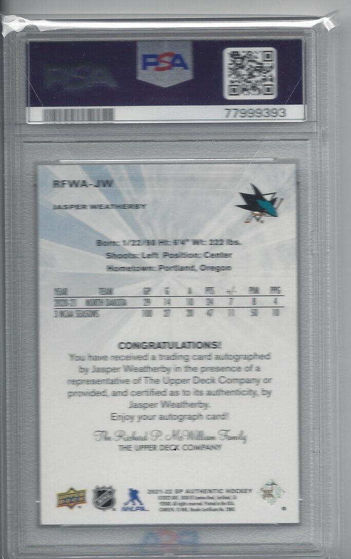 JASPER WEATHERBY 2021 SP AUTHENTIC RETRO FUTURE WATCH AUTO /499 PSA 10 POP 2