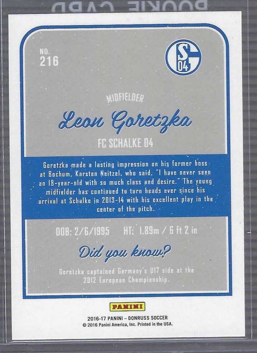 LEON GORETZKA 2016-17 PANINI DONRUSS GOLD SPECKLE FOIL DONRUSS DEBUTS RC #216