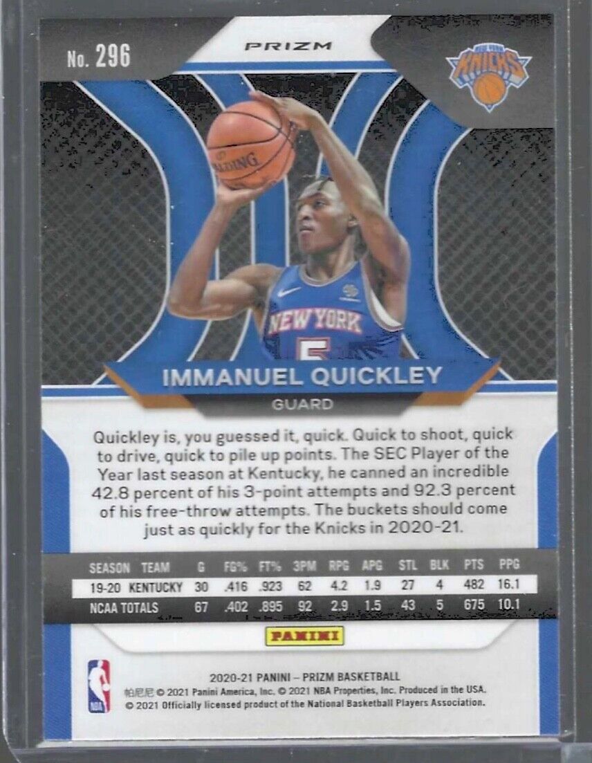 IMMANUEL QUICKLEY 2020-21 PANINI PRIZM SILVER PRIZMS ROOKIE RC #296