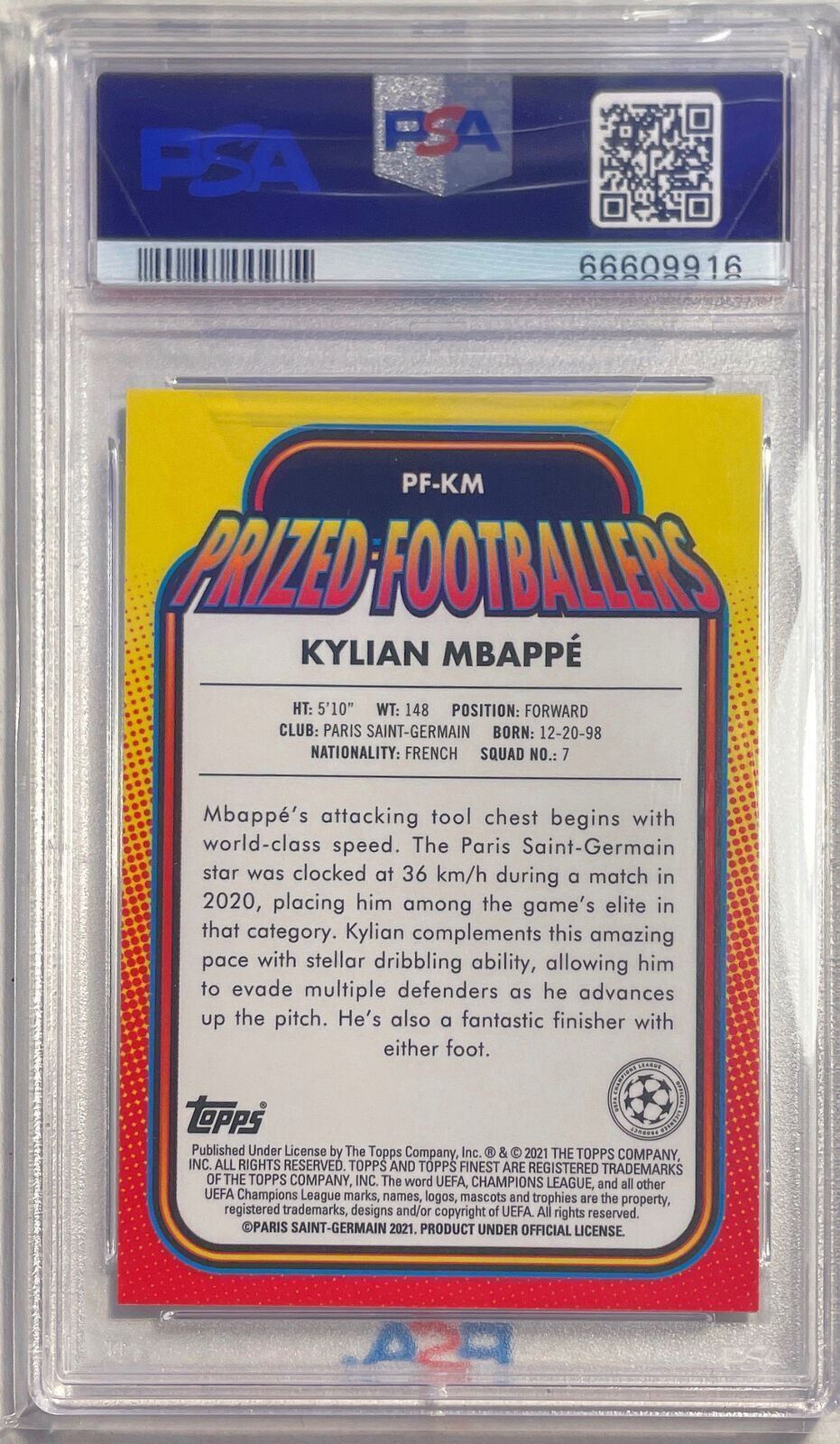 KYLIAN MBAPPE 2020-21 FINEST UCL PRIZED FOOTBALLERS REFRACTOR PSA 10 GEM POP 8