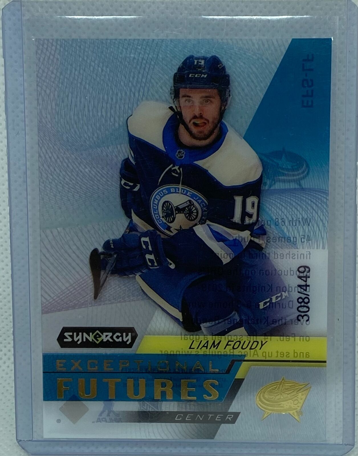 LIAM FOUDY 2020-21 UPPER DECK SYNERGY EXCEPTIONAL FUTURES GOLD RC #D 308/449