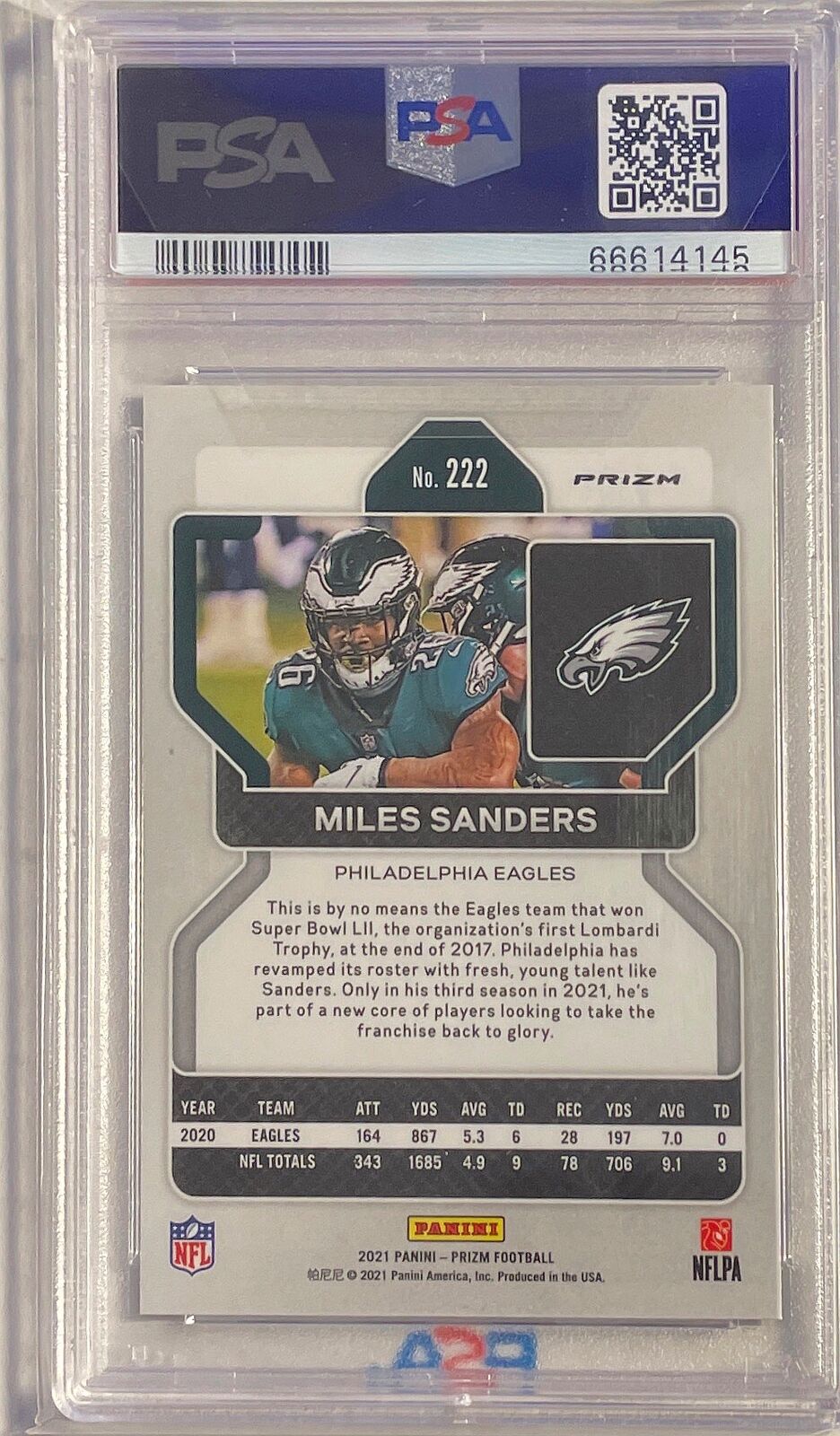 MILES SANDERS 2021 PANINI PRIZM BLACK & WHITE CHECKER SSP #222 PSA 10 POP 1/1