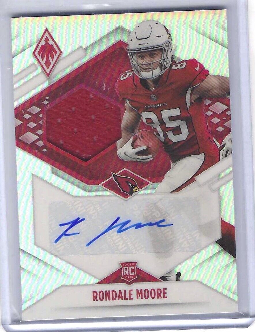 RONDALE MOORE 2021 PANINI PHOENIX SILVER PRIZM ROOKIE PATCH AUTO RC #D 114/199