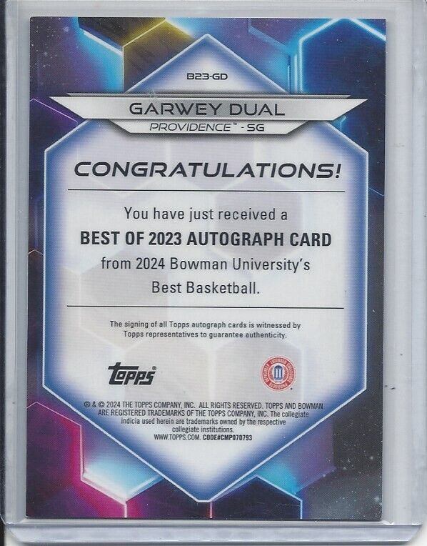 GARWEY DUAL 2023 BOWMAN'S BEST UNIVERSITY GOLD GEOMETRIC REFRACTOR AUTO /50