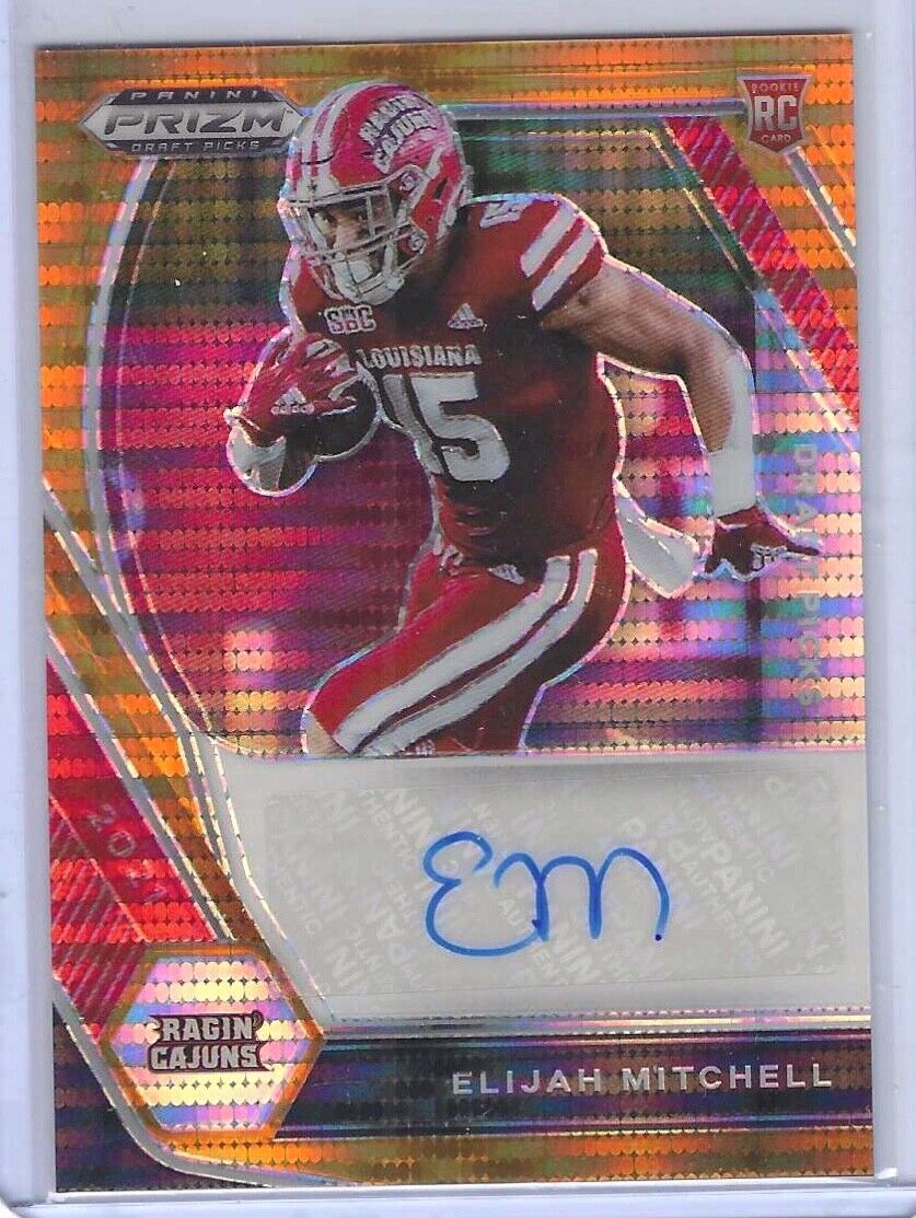 ELIJAH MITCHELL 2021 PANINI PRIZM ORANGE PULSAR PRIZMS ROOKIE AUTO RC #D 20/49