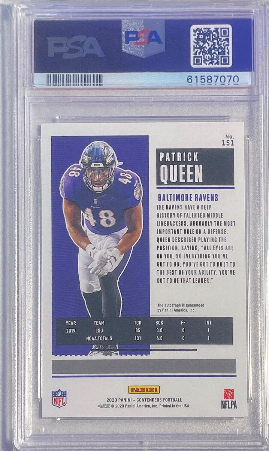 PATRICK QUEEN 2020 CONTENDERS ROOKIE TICKET AUTO RC #151 PSA 9 MINT POP 3