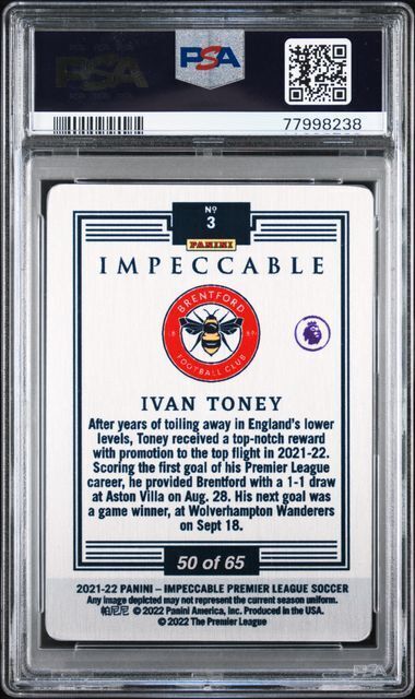 IVAN TONEY 2021-22 IMPECCABLE PREMIER LEAGUE STAINLESS STARS /65 PSA 10 GEM MINT