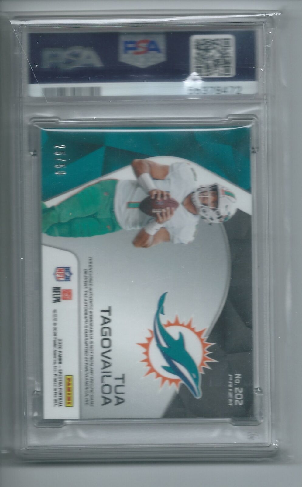 TUA TAGOVAILOA 2020 PANINI SPECTRA NEON GREEN PATCH AUTO RC #D 25/50 PSA 9 POP 3