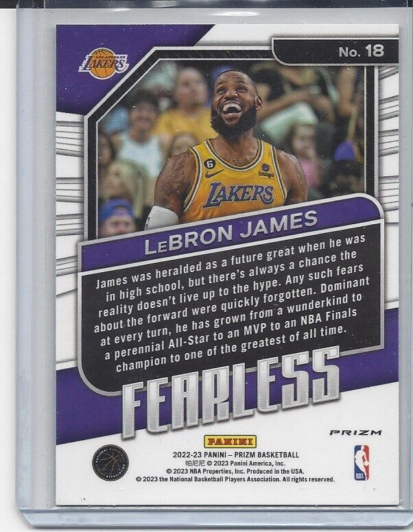LEBRON JAMES 2022-23 PANINI PRIZM FEARLESS SILVER PRIZMS #18