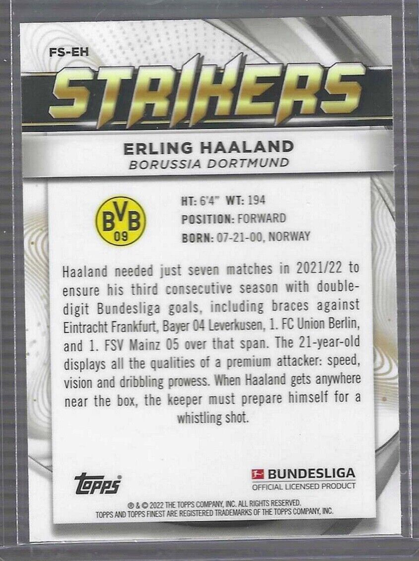 ERLING HAALAND 2021-22 TOPPS FINEST BUNDESLIGA SILVER REFRACTOR STRIKERS #FS-EH