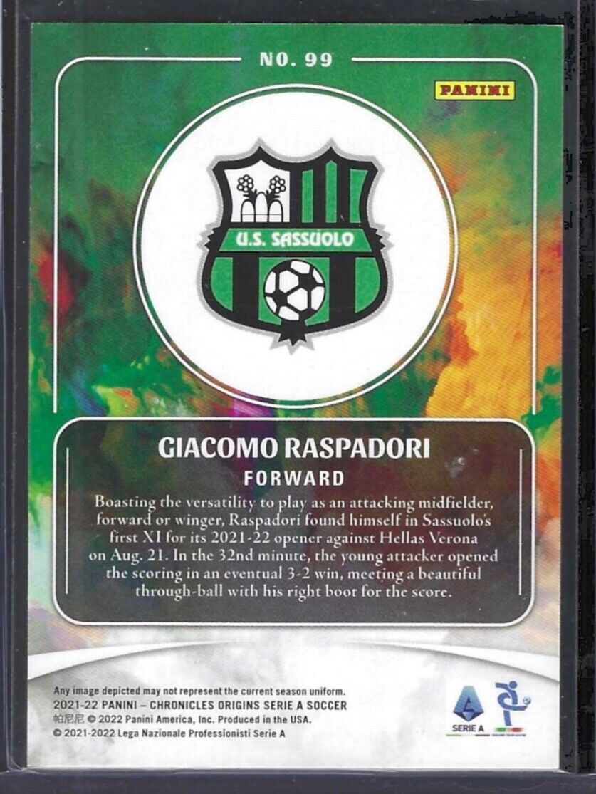 GIACOMO RASPADORI 2021-22 PANINI CHRONICLES ORIGINS BLUE FOIL ROOKIE RC #D 71/99