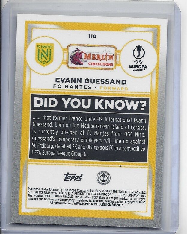 EVANN GUESSAND 2022-23 TOPPS MERLIN CHROME NANTES ORANGE REFRACTOR RC #D 1/25
