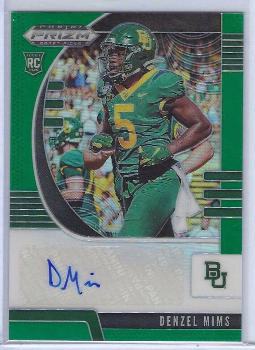 DENZEL MIMS 2020 PANINI PRIZM DRAFT PICKS GREEN PRIZM ROOKIE AUTO RC #147