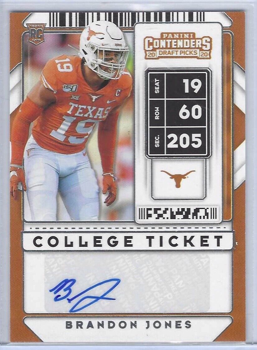 BRANDON JONES 2020 PANINI CONTENDERS DRAFT PICKS COLLEGE TICKET AUTO RC #176