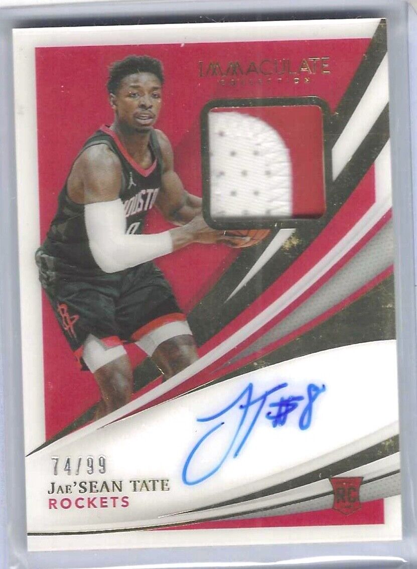 JAE'SEAN TATE 2020-21 PANINI IMMACULATE RPA ROOKIE PATCH AUTO RC #D 74/99
